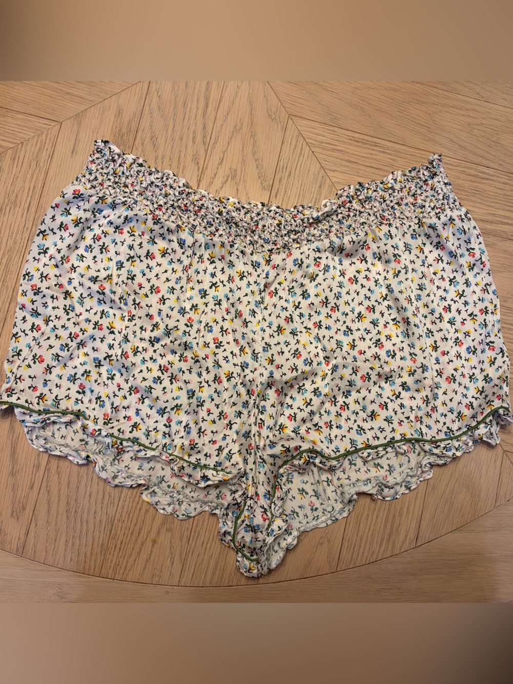 Morgan Lane “Marta” Confetti Floral Print Smocked Silk Lounge Shorts - Size XL